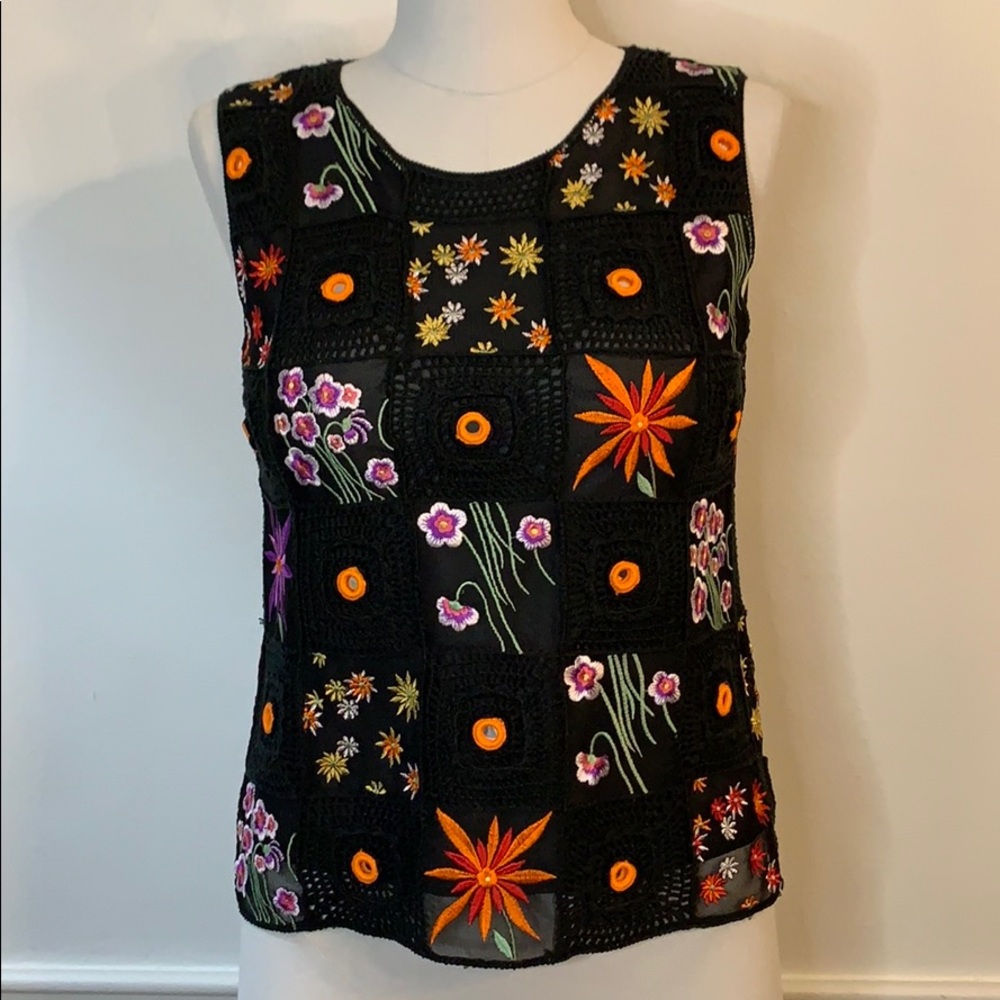 Jenni Max Crochet Embroidered Scoop Neck Top